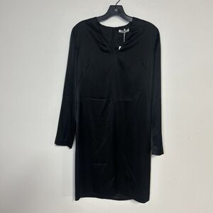 Cacharel Paris Black Shift Dress Long Sleeve V-Neck Size 38 NWT
